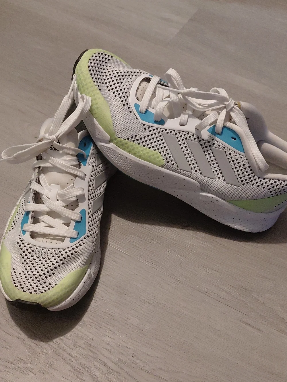adidas White Sneakers with Light Green & Blue Accents